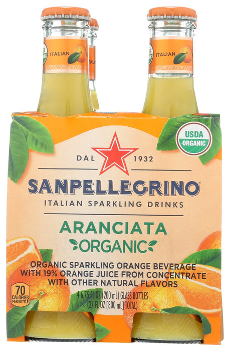 SAN PELLEGRINO: Organic Aranciata 4 Pack (6.75 Ounce Each) Sparkling Beverage, 27 fo