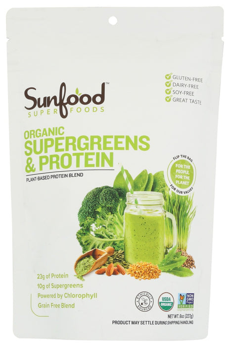 SUNFOOD SUPERFOODS: Supergreens and Protein Organic, 8 oz