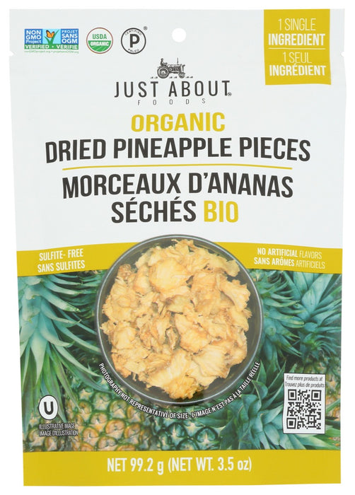 JUST ABOUT FOODS: Organic Dried Pineapple Pieces, 3.5 oz