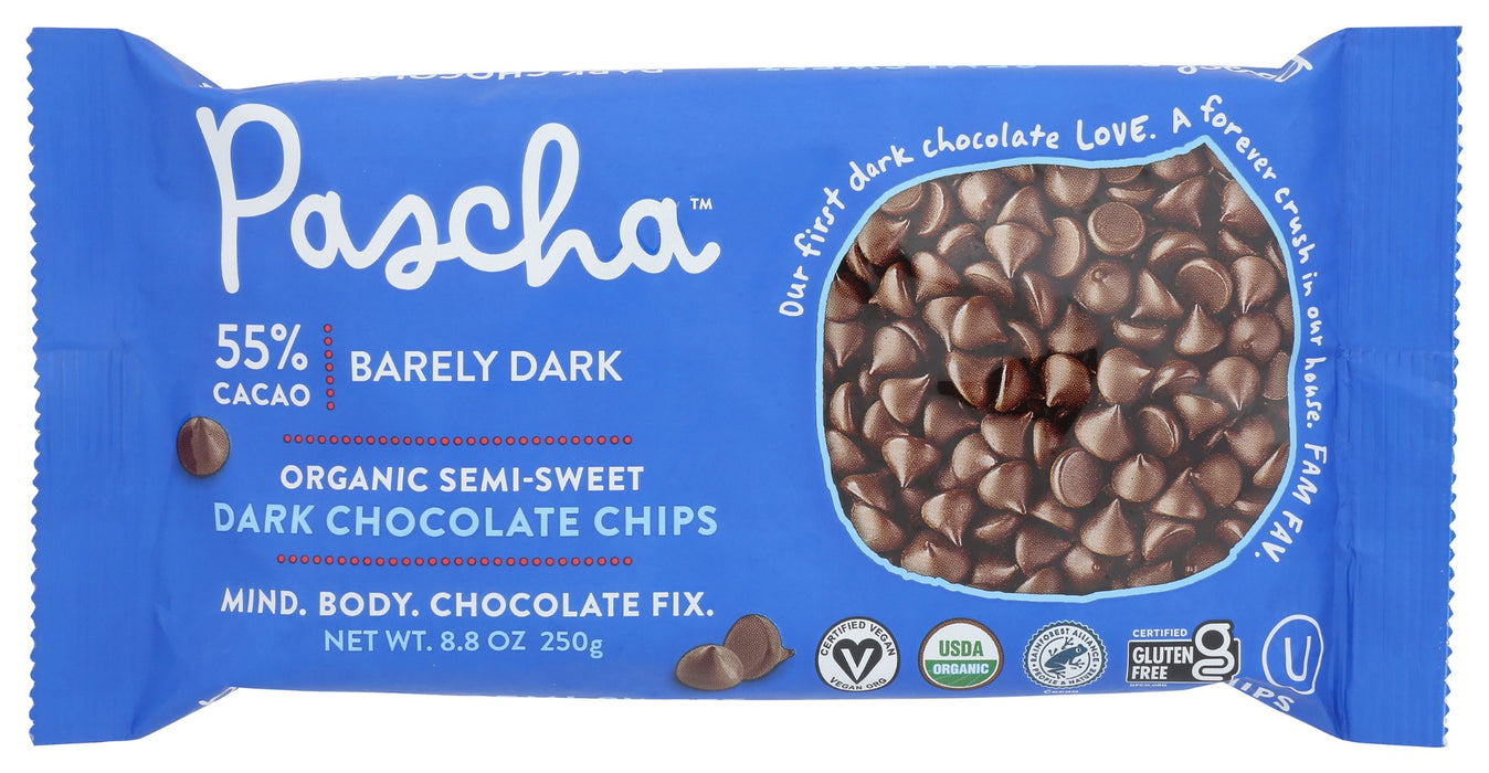 PASCHA: 55 Percent Cacao Organic Vegan Semi Sweet Dark Chocolate Chips, 8.8 oz