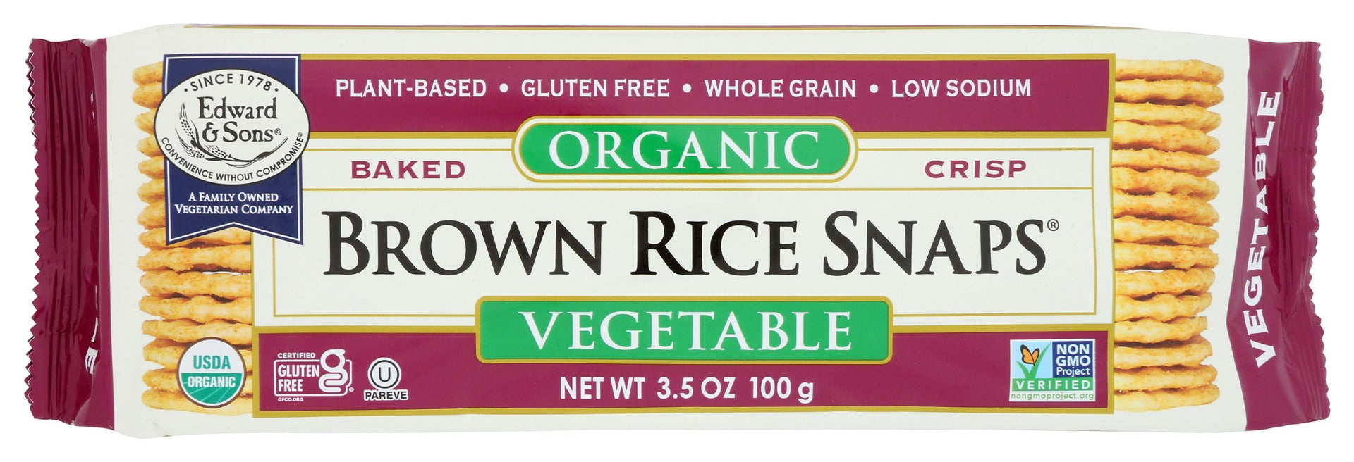 EDWARD & SONS: Organic Vegetable Brown Rice Snaps, 3.5 oz