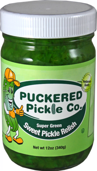PUCKERED PICKLE: Super Green Sweet Pickle Relish, 12 oz