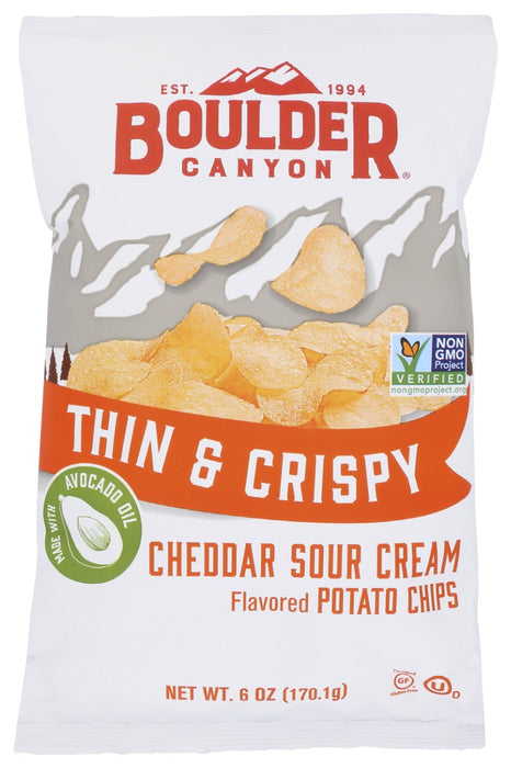 BOULDER CANYON: Avocado Oil Thin and Crispy Cheddar Sour Cream Potato Chips, 6 oz