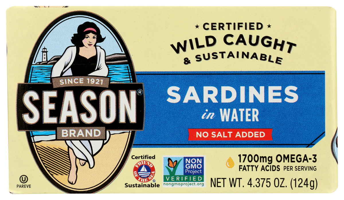 SEASONS: Sardines In Water No Salt Added, 4.375 oz