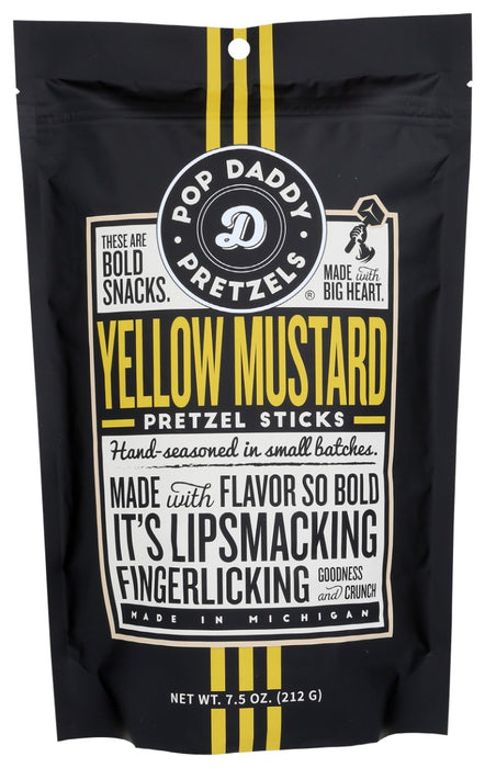 POP DADDY POPCORN & PRETZELS: Yellow Mustard Seasoned Pretzels, 7.5 oz